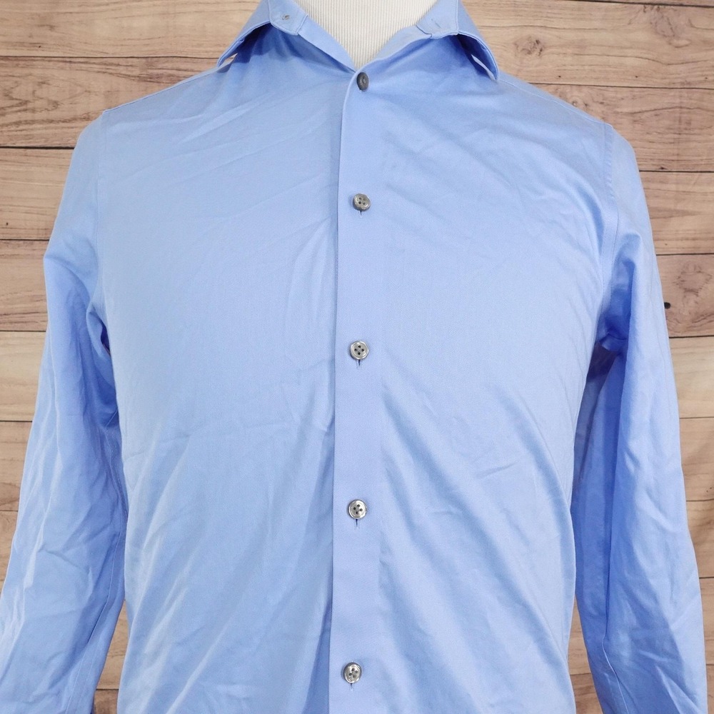 Calvin Klein Dress Shirt Mens S 14.5 32/33 Slim Fit Blue Solid Stretch Non-Iron
